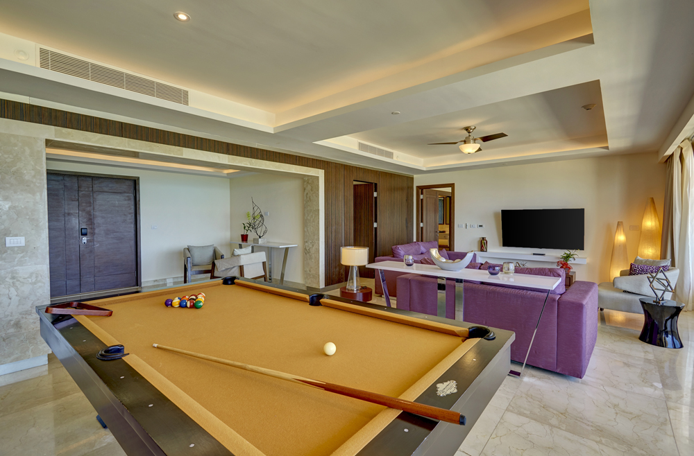 a pool table in a room