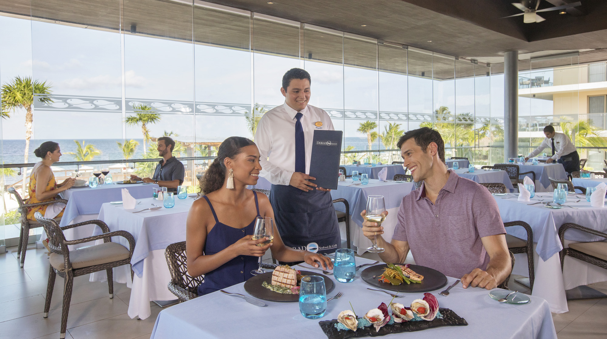 a group of people at a restaurant
