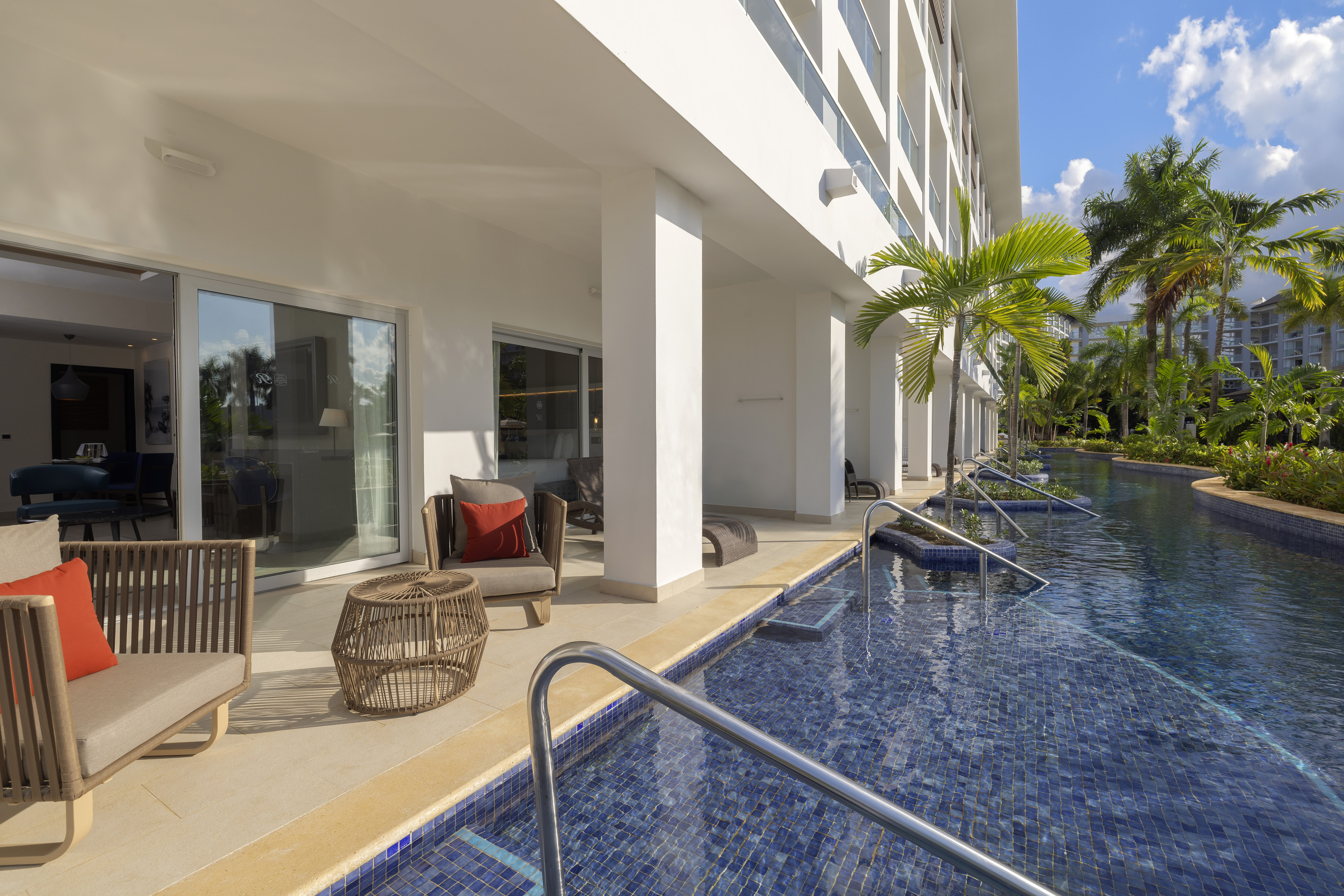 a swimming pool in a hotel