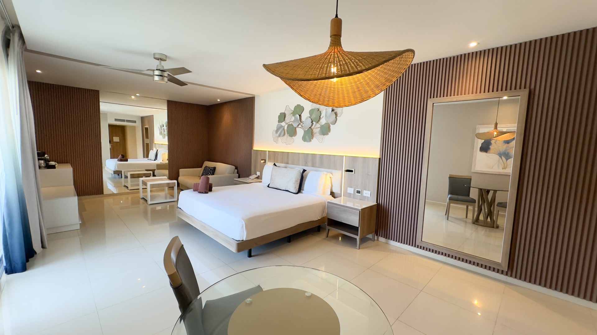 a room with a bed and a table