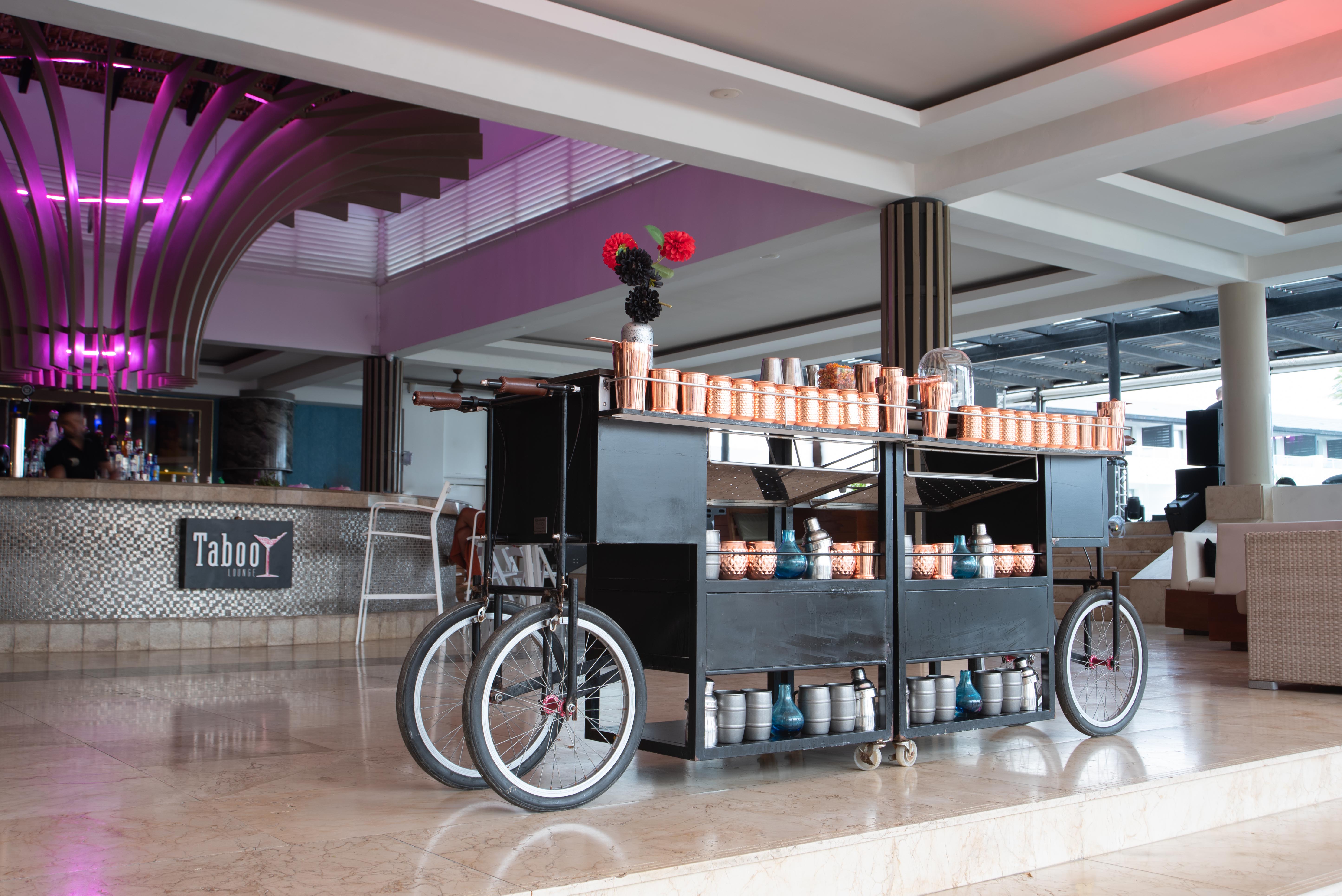 a cart with drinks on it