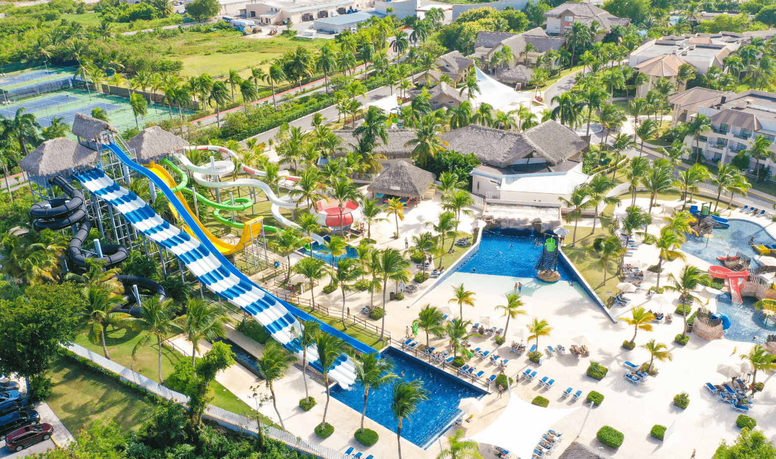 an aerial view of a water park