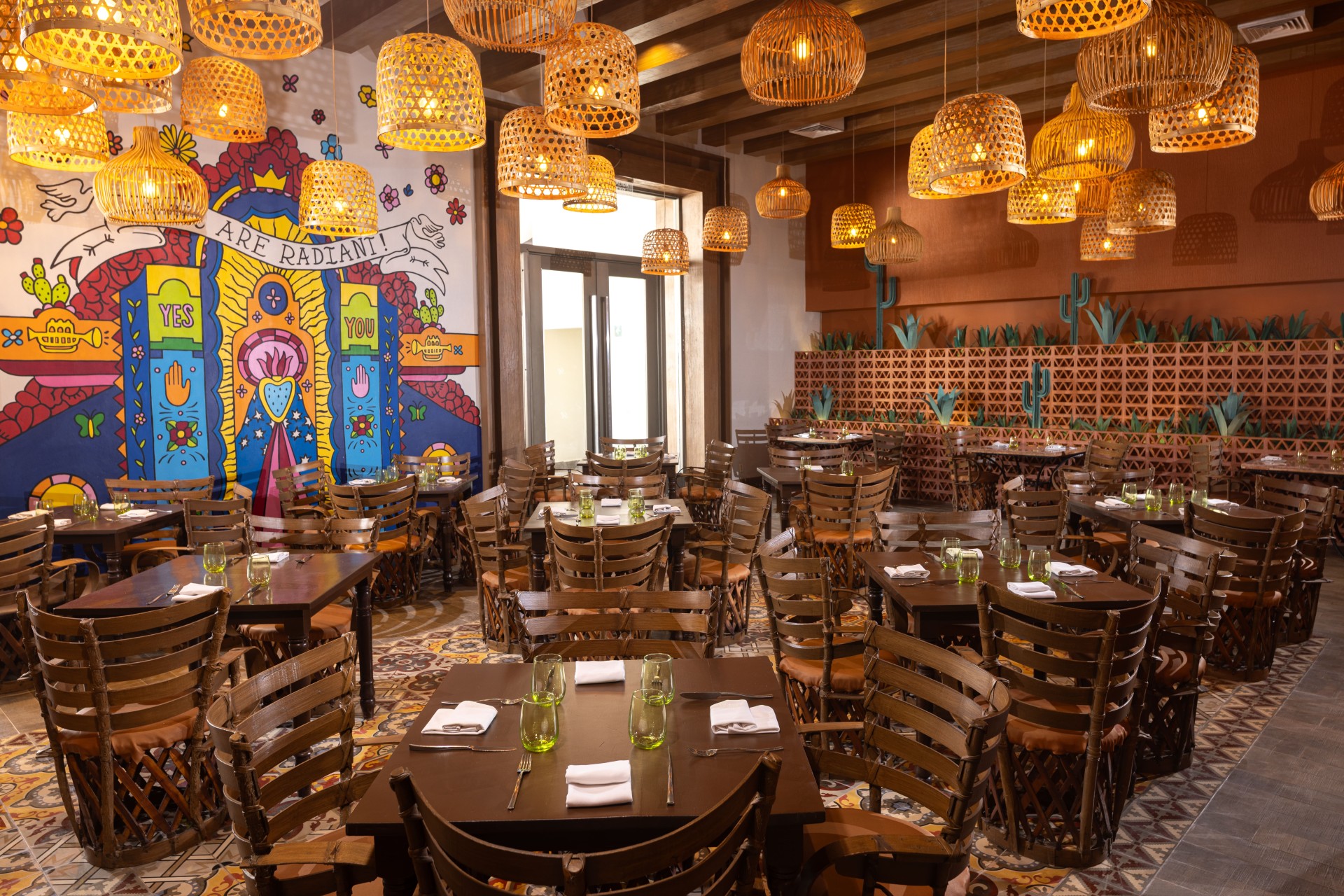 a room with tables and chairs