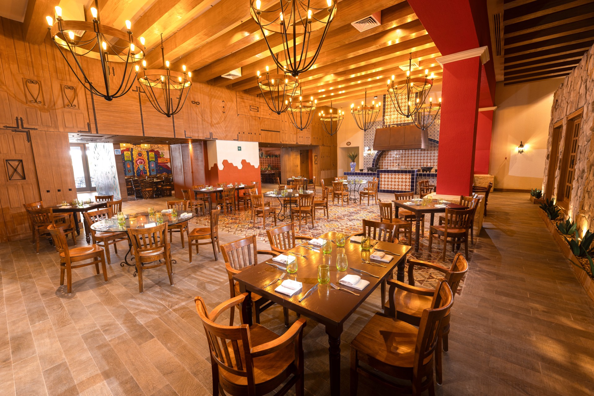 a room with tables and chairs