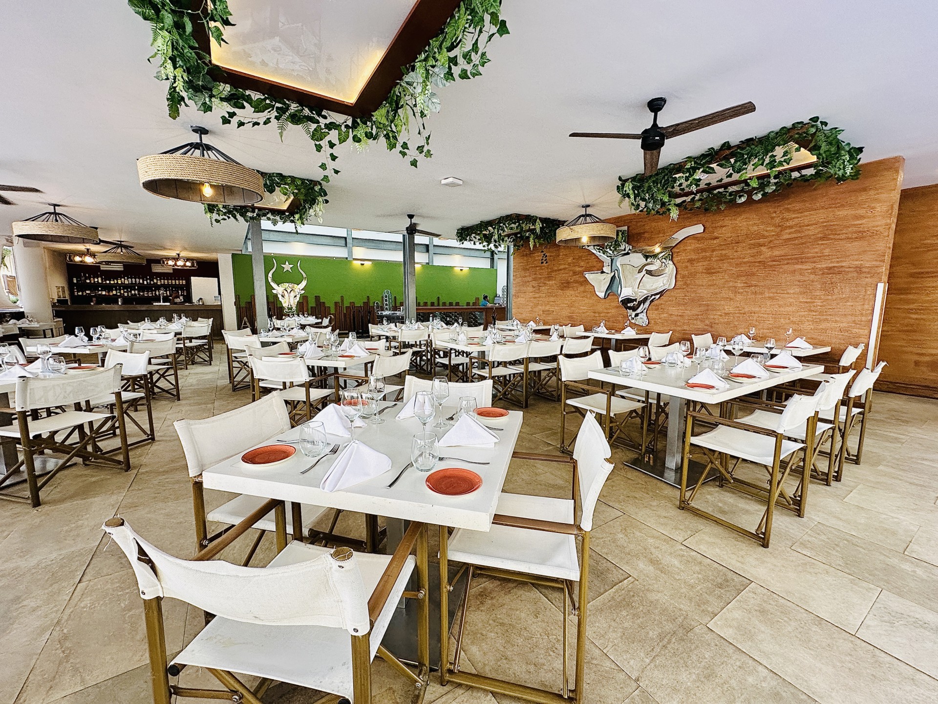 a large room with tables and chairs