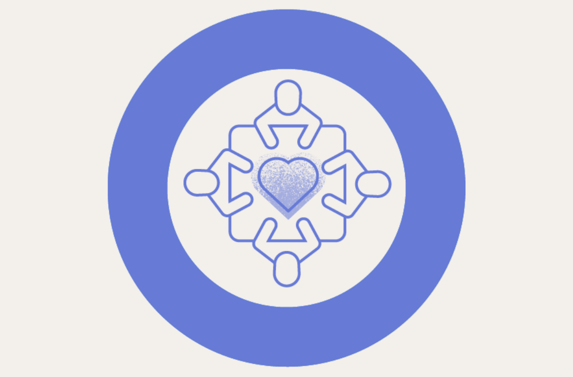 a circle with people holding hands in a circle with a heart