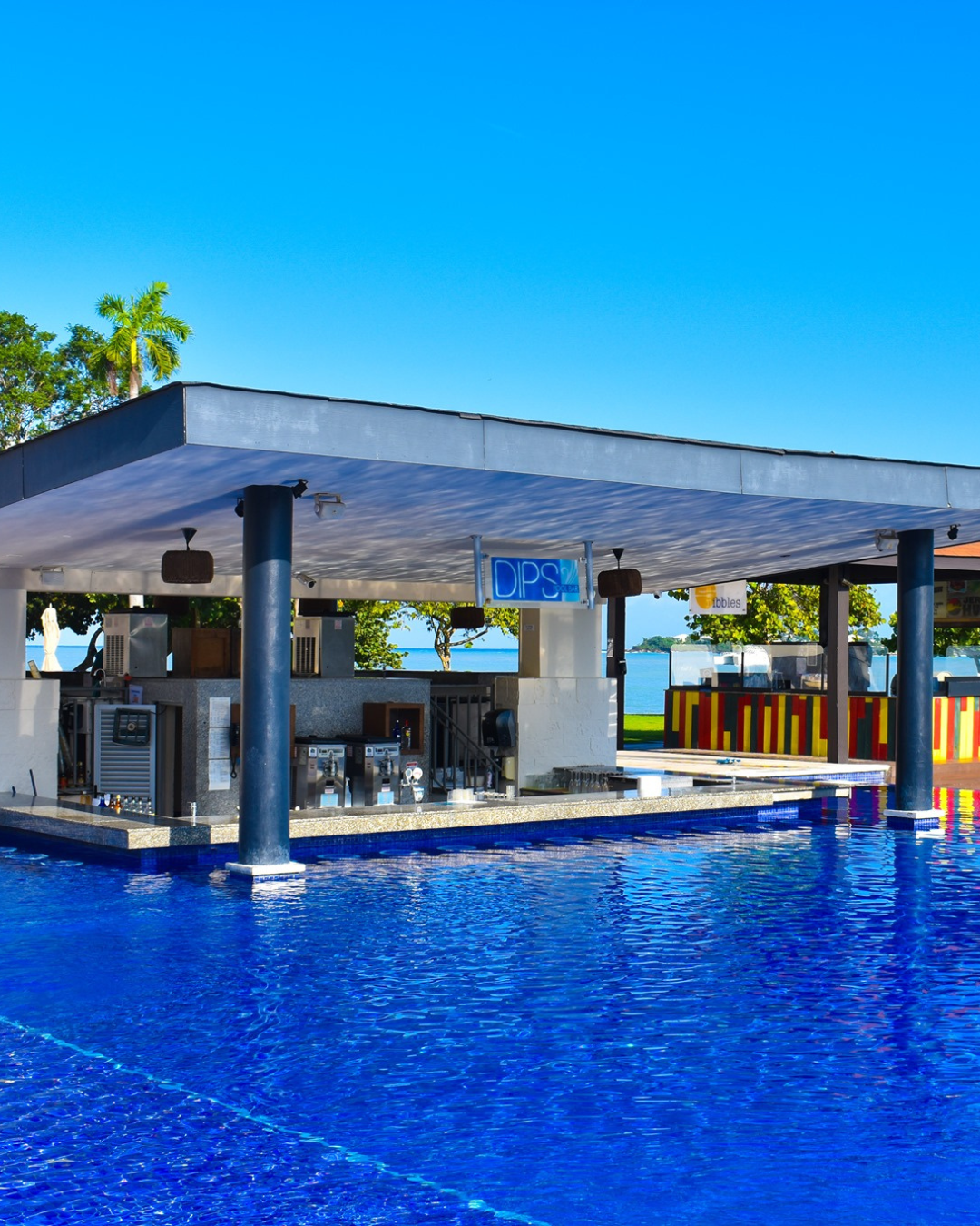a gas station with a pool
