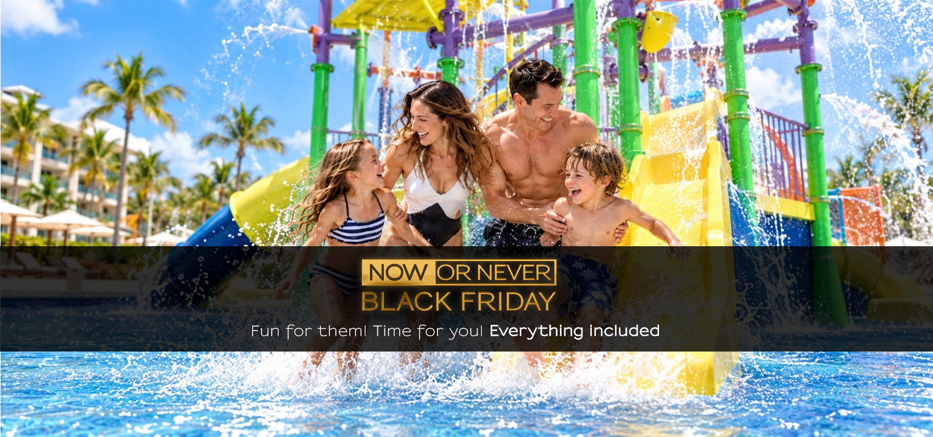 a group of people in swimsuits and swimsuits in a water park