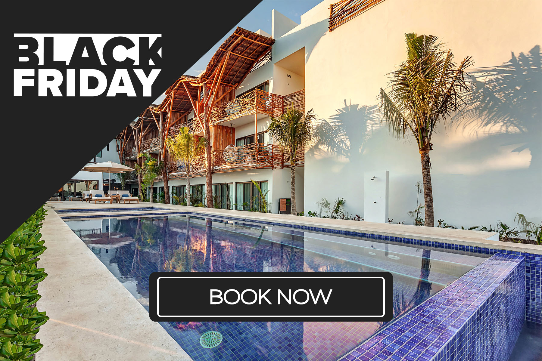 a pool in front of a building