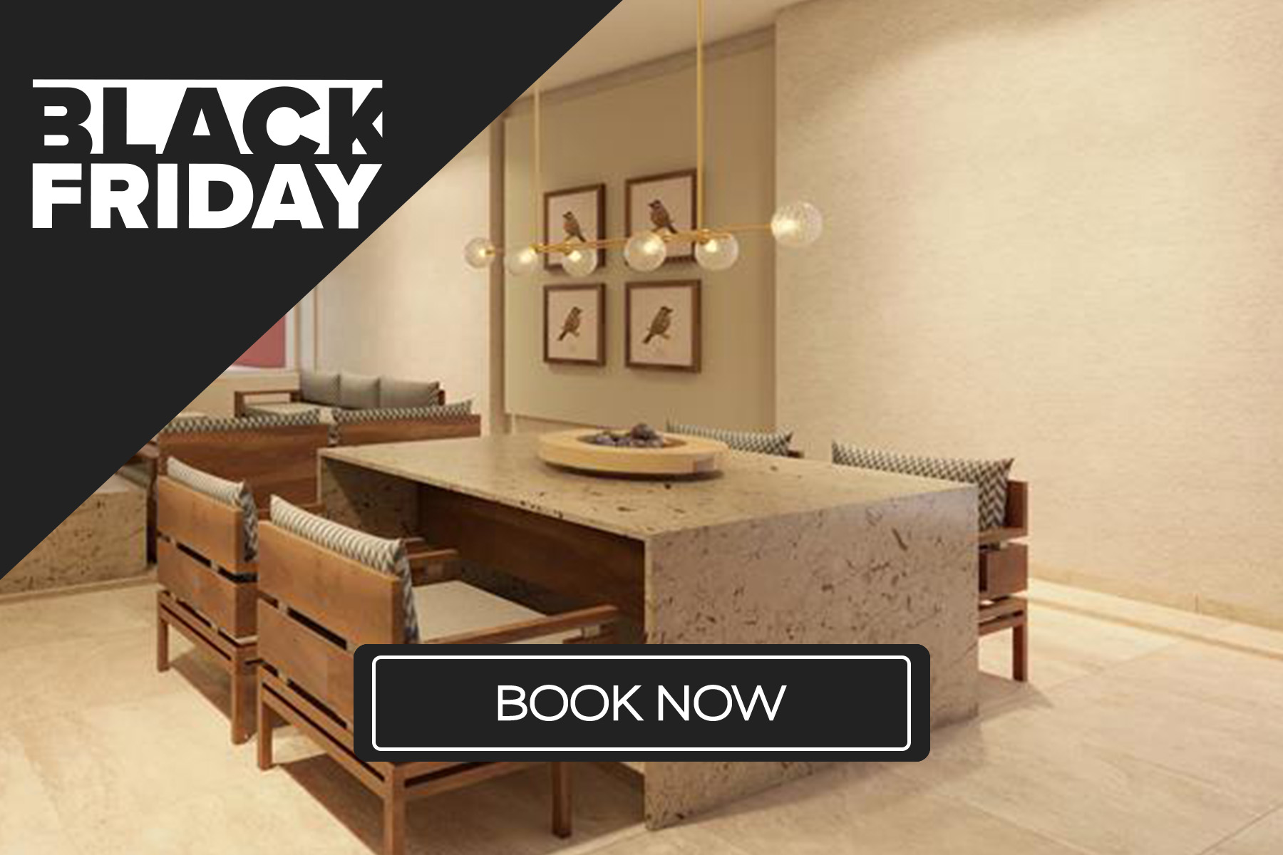 a room with a table and chairs