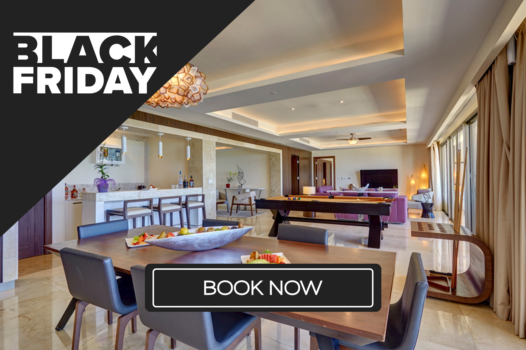 a room with a table and chairs