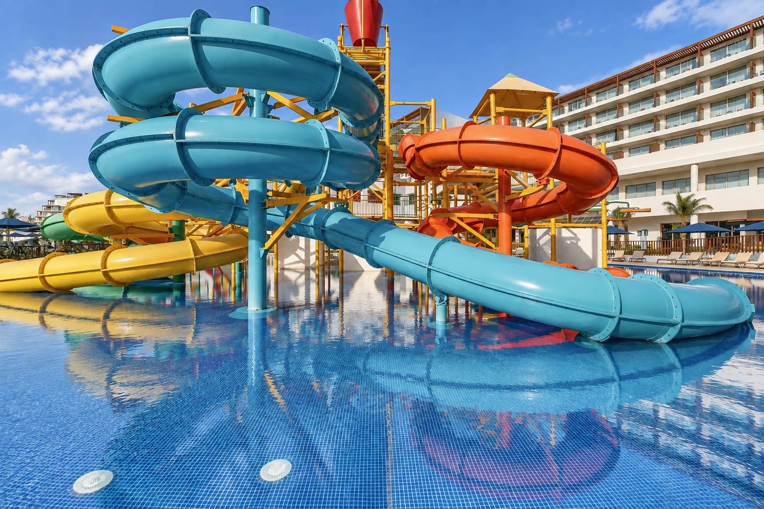 a water slide in a pool