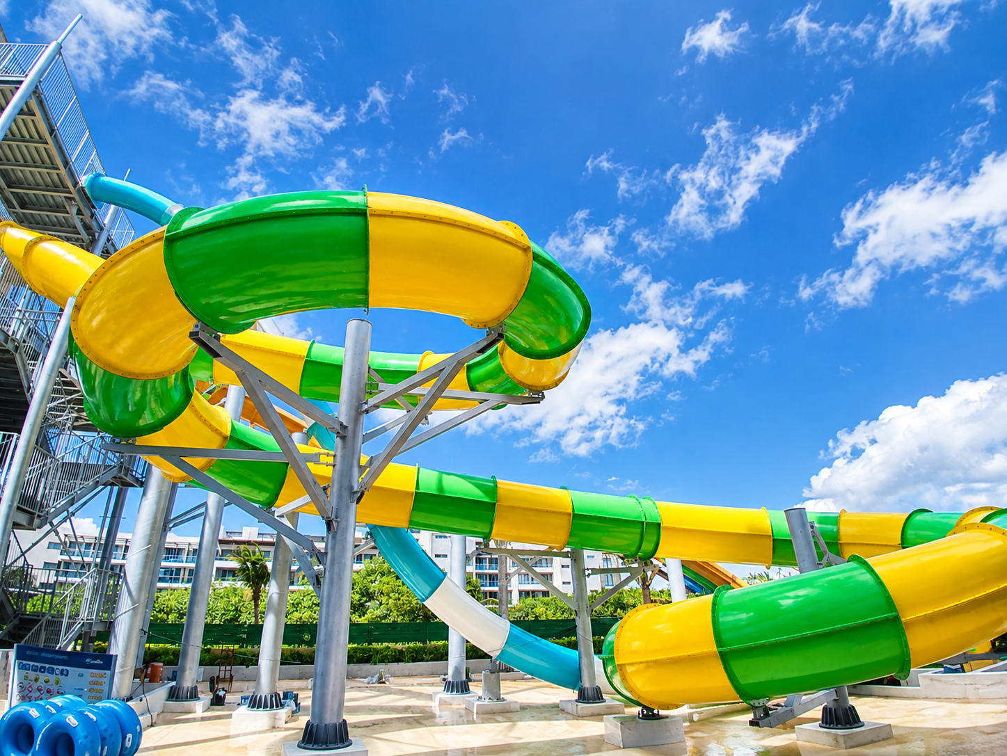 a water slide in a pool