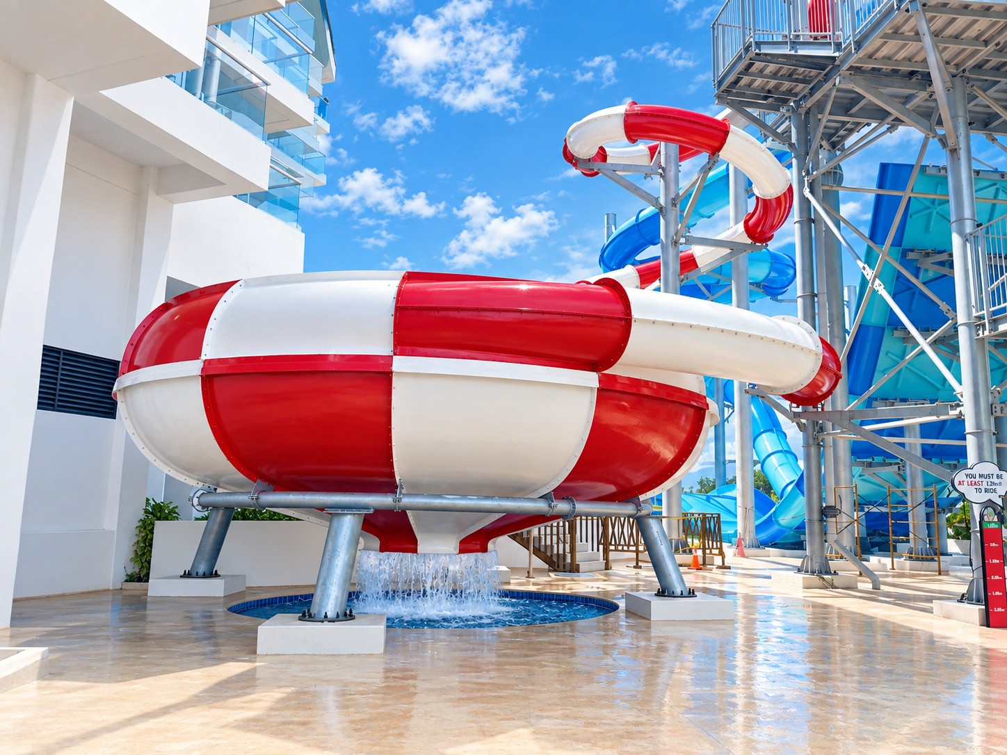 a water slide in a pool