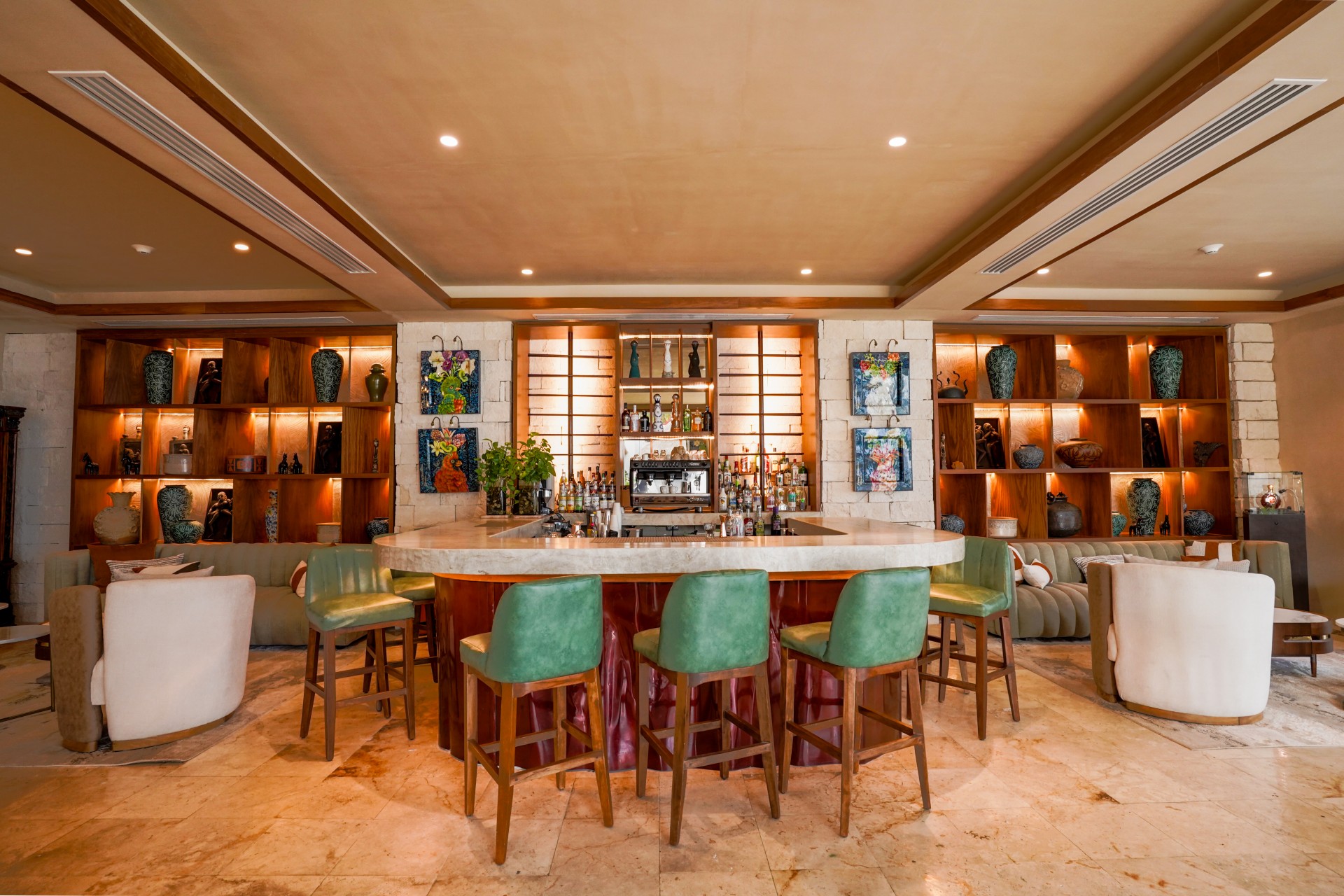 a bar with a bar and chairs