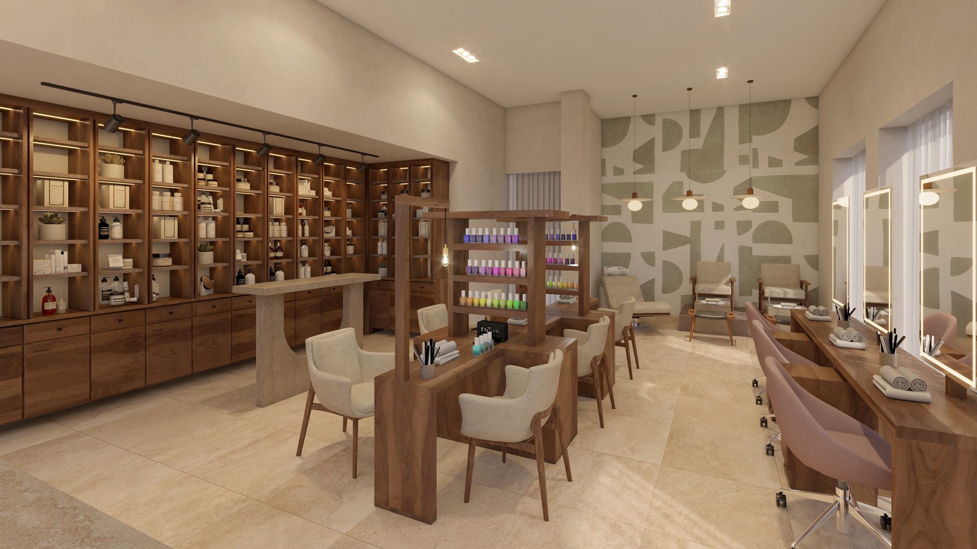 a room with a table and chairs