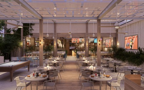 a restaurant with tables and chairs