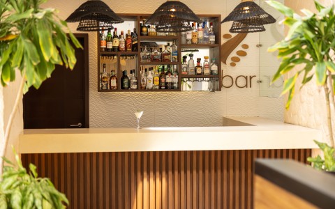 a bar with bottles of alcohol