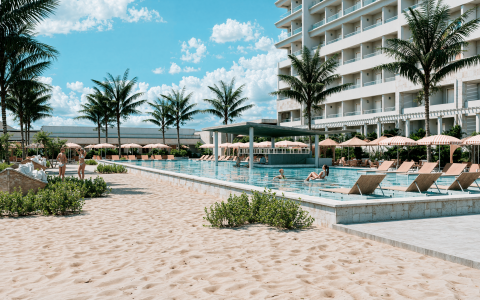 a group of people in a pool