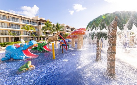 a water park with a water fountain