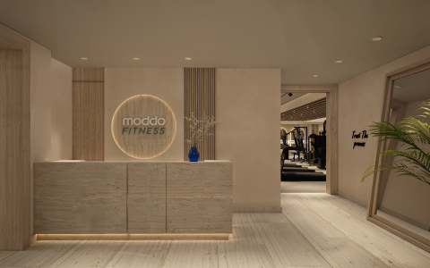 a reception desk in a gym
