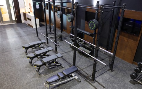 a gym with weights and weights