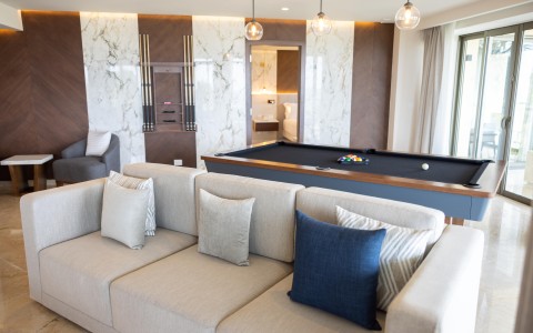 a pool table in a room