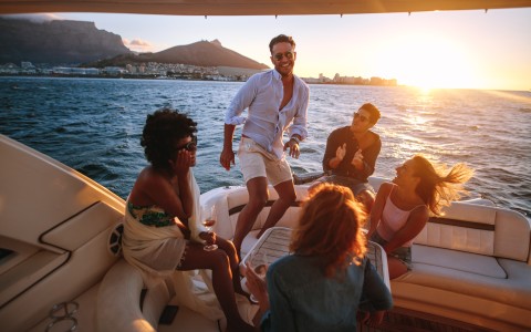 a group of people on a boat