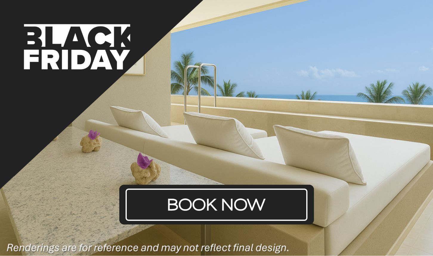 a room with a large window overlooking the ocean