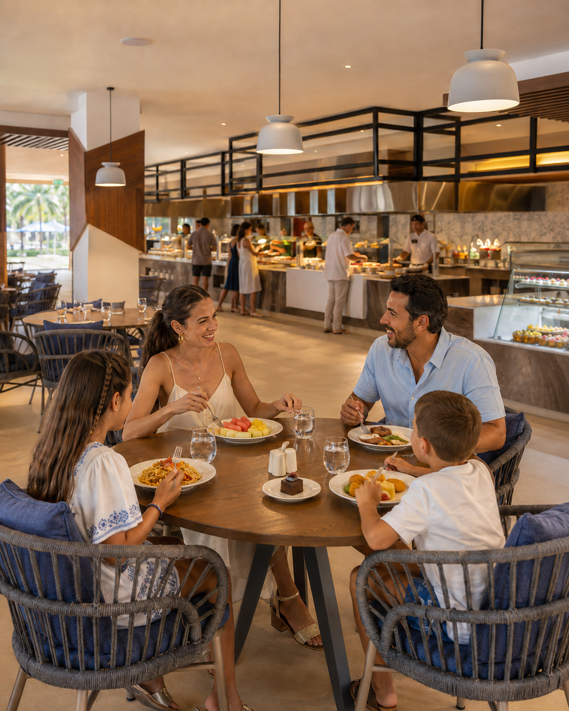 a group of people eating at a table