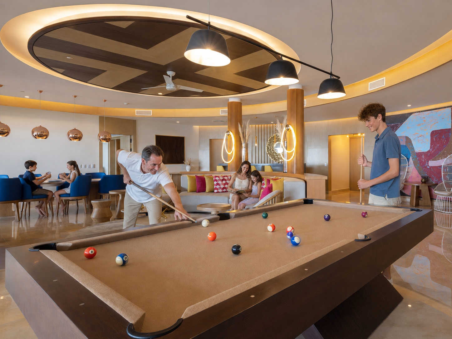 a group of people playing pool
