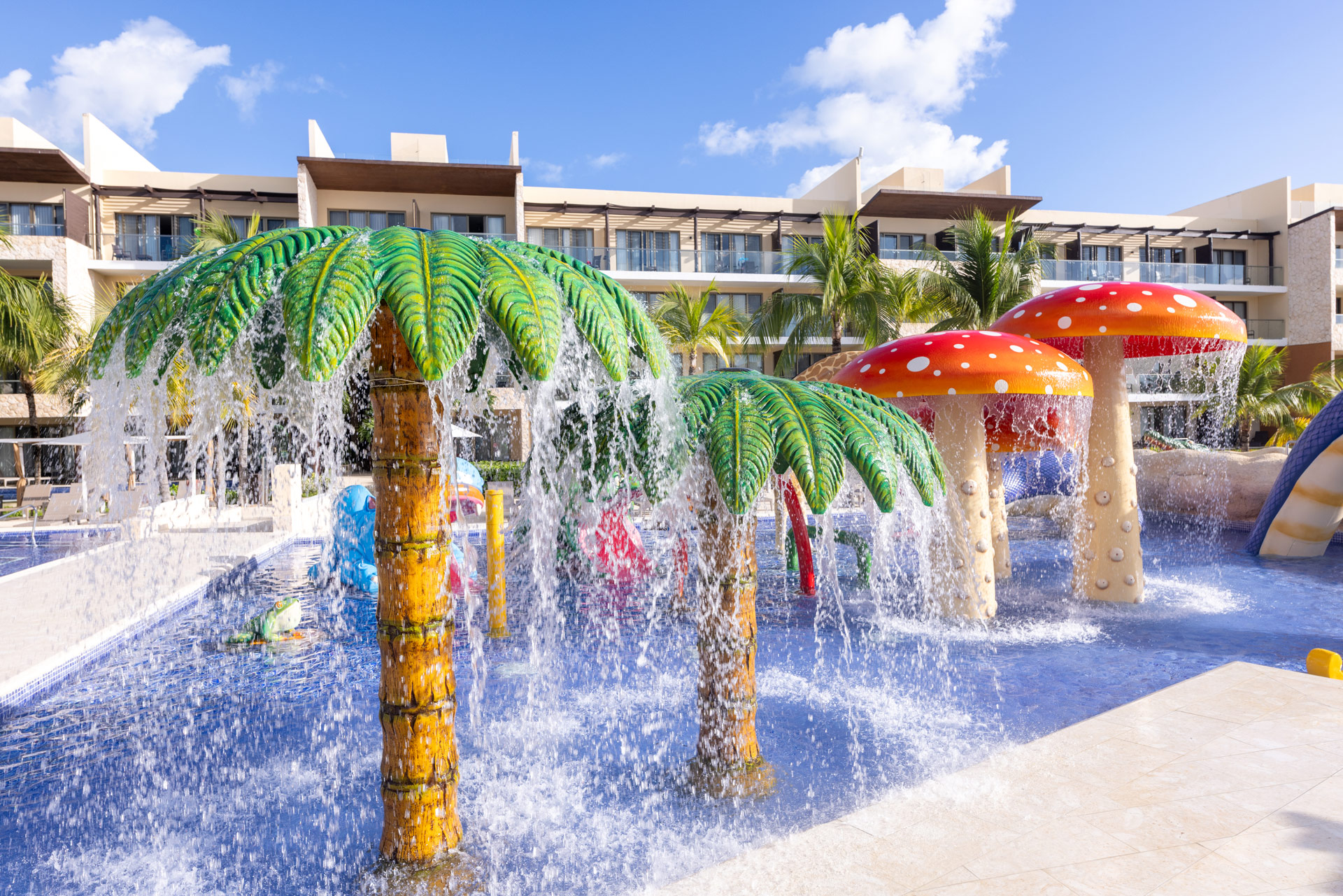 a water park with trees and water slides
