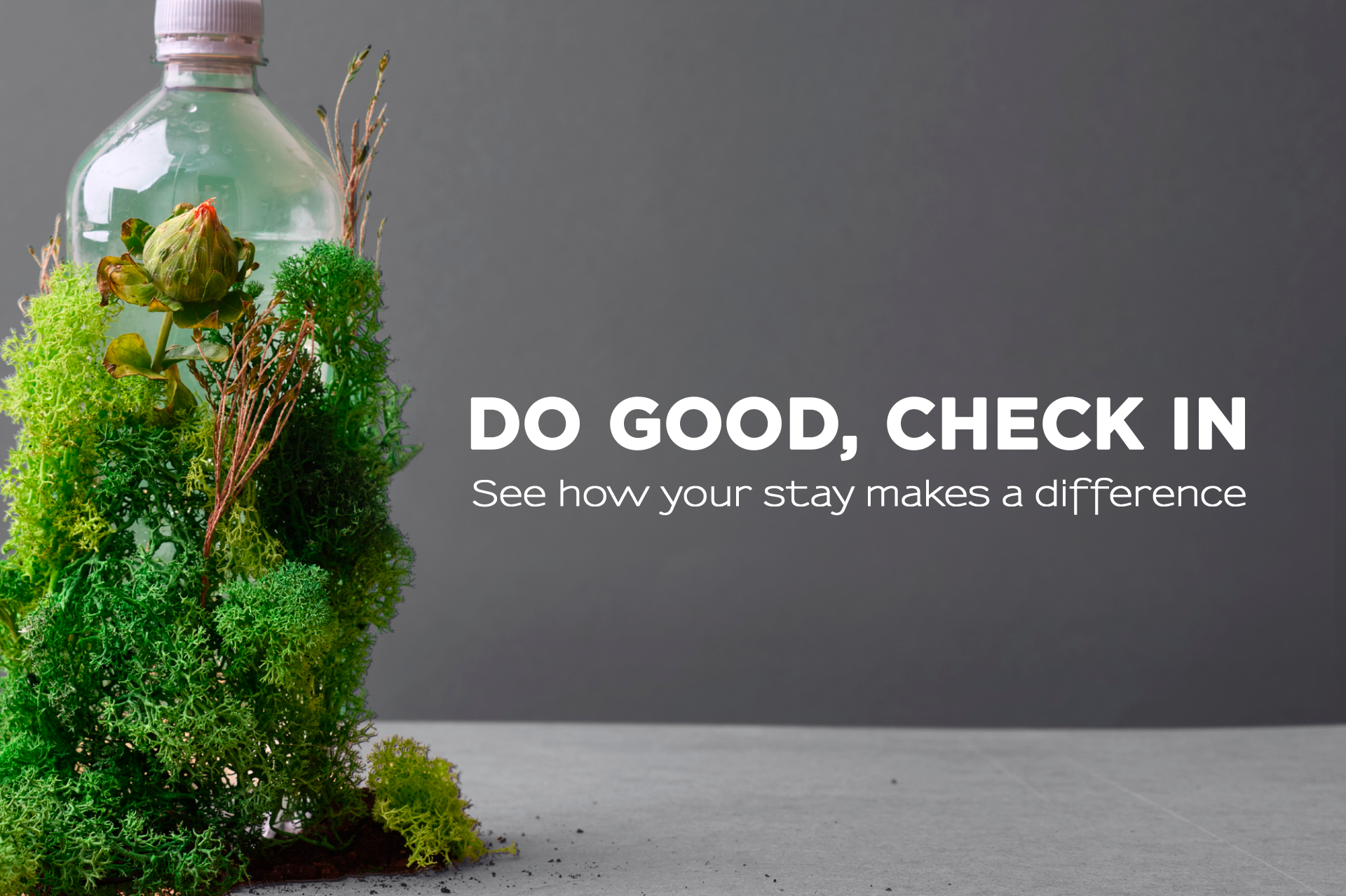 a bottle with plants and a text