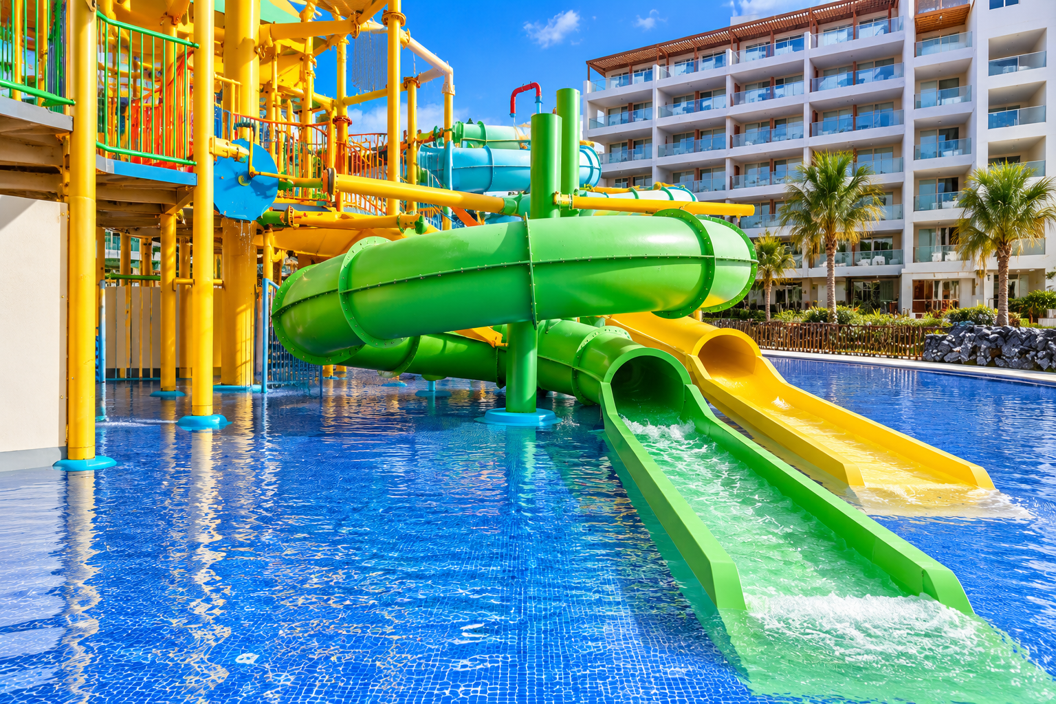 a water park with a slide