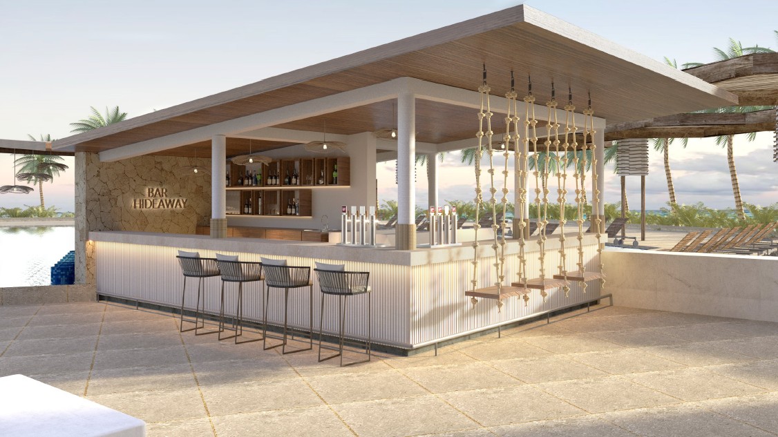 a bar with swings and chairs