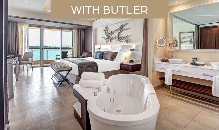 a room with a bed and a bathtub