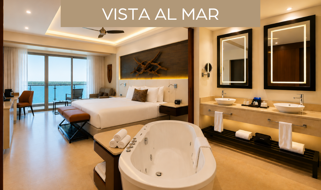 a room with a bed and a bathtub