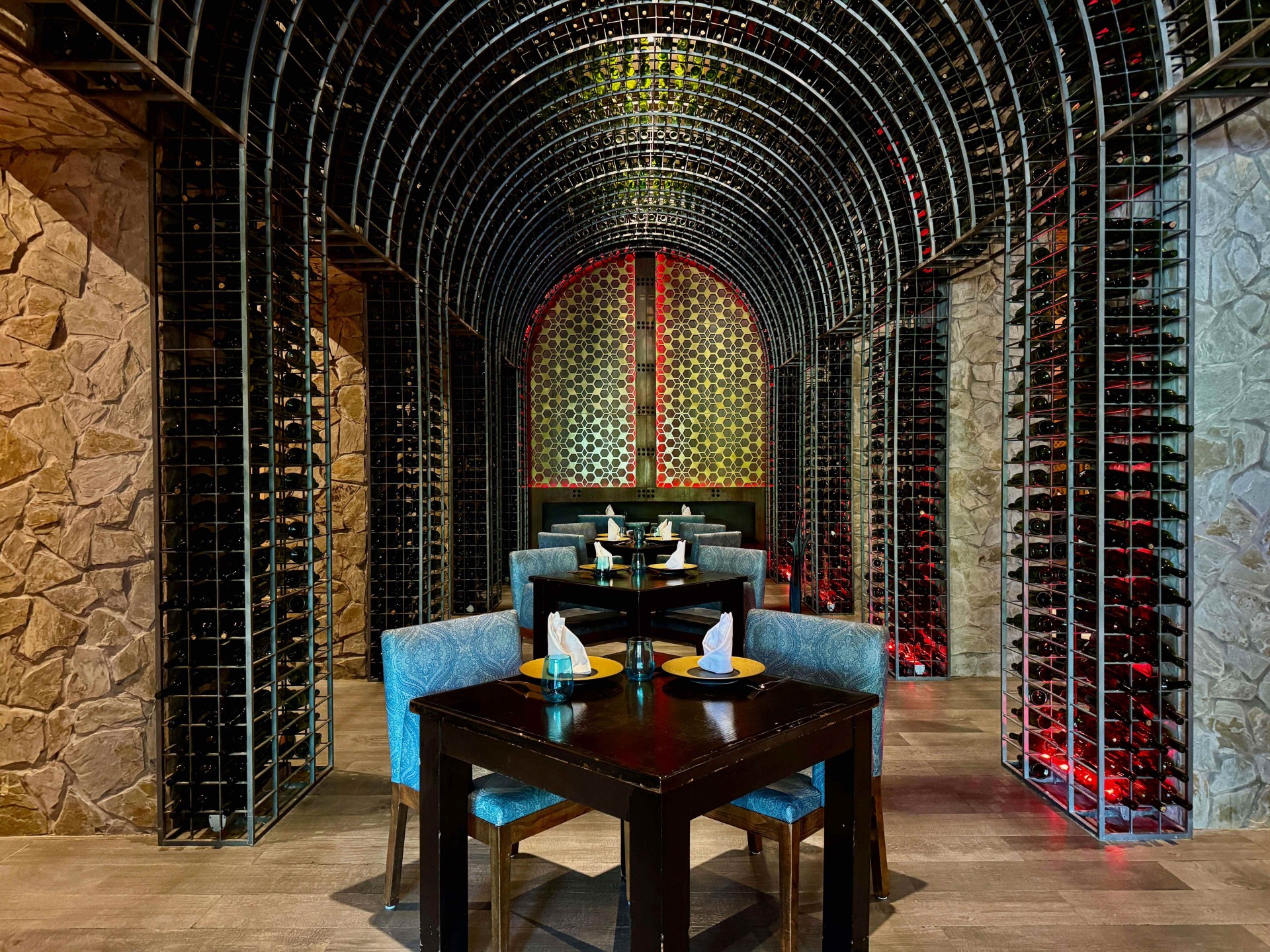 a room with a table and chairs