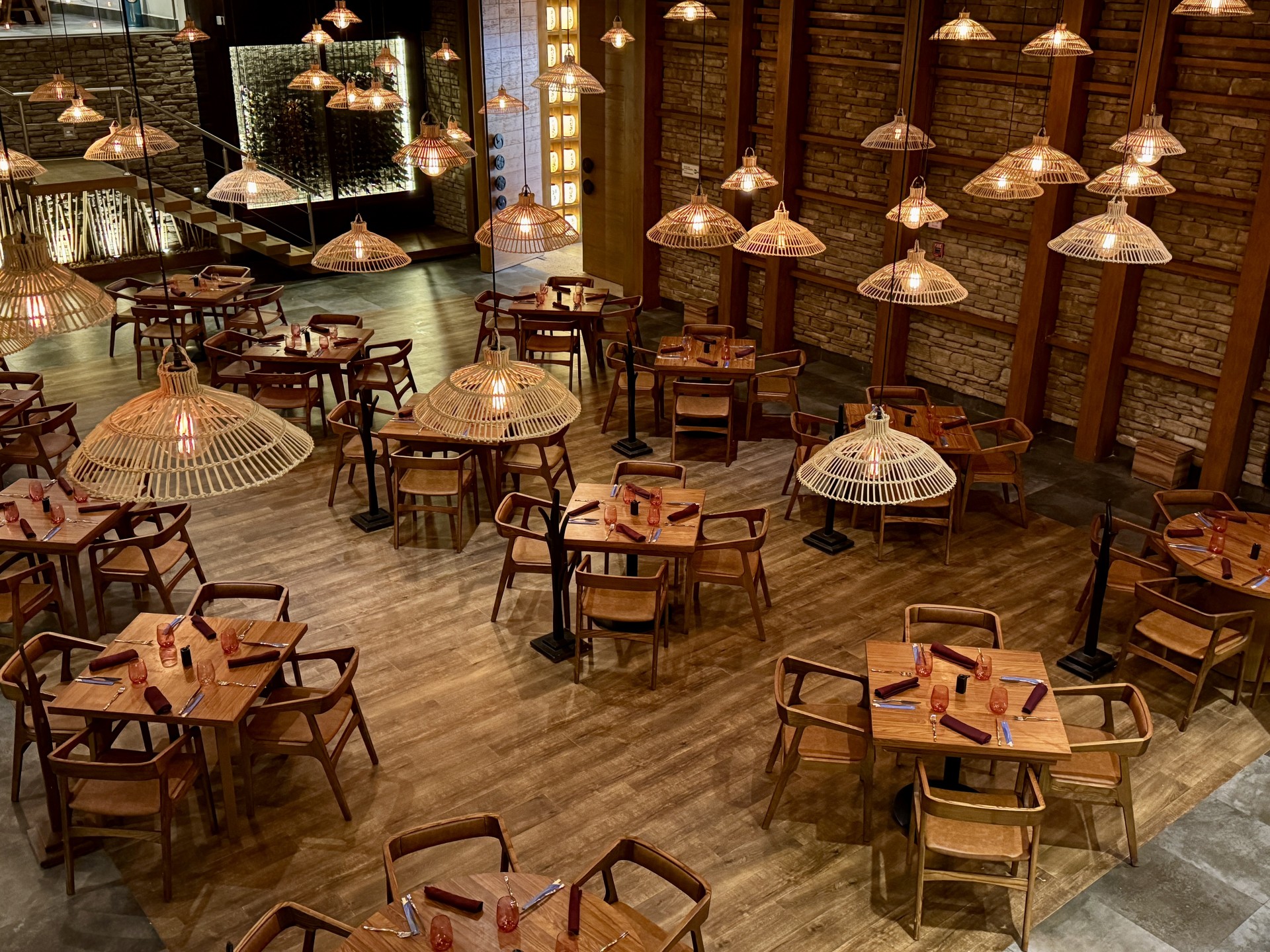 a room with tables and chairs