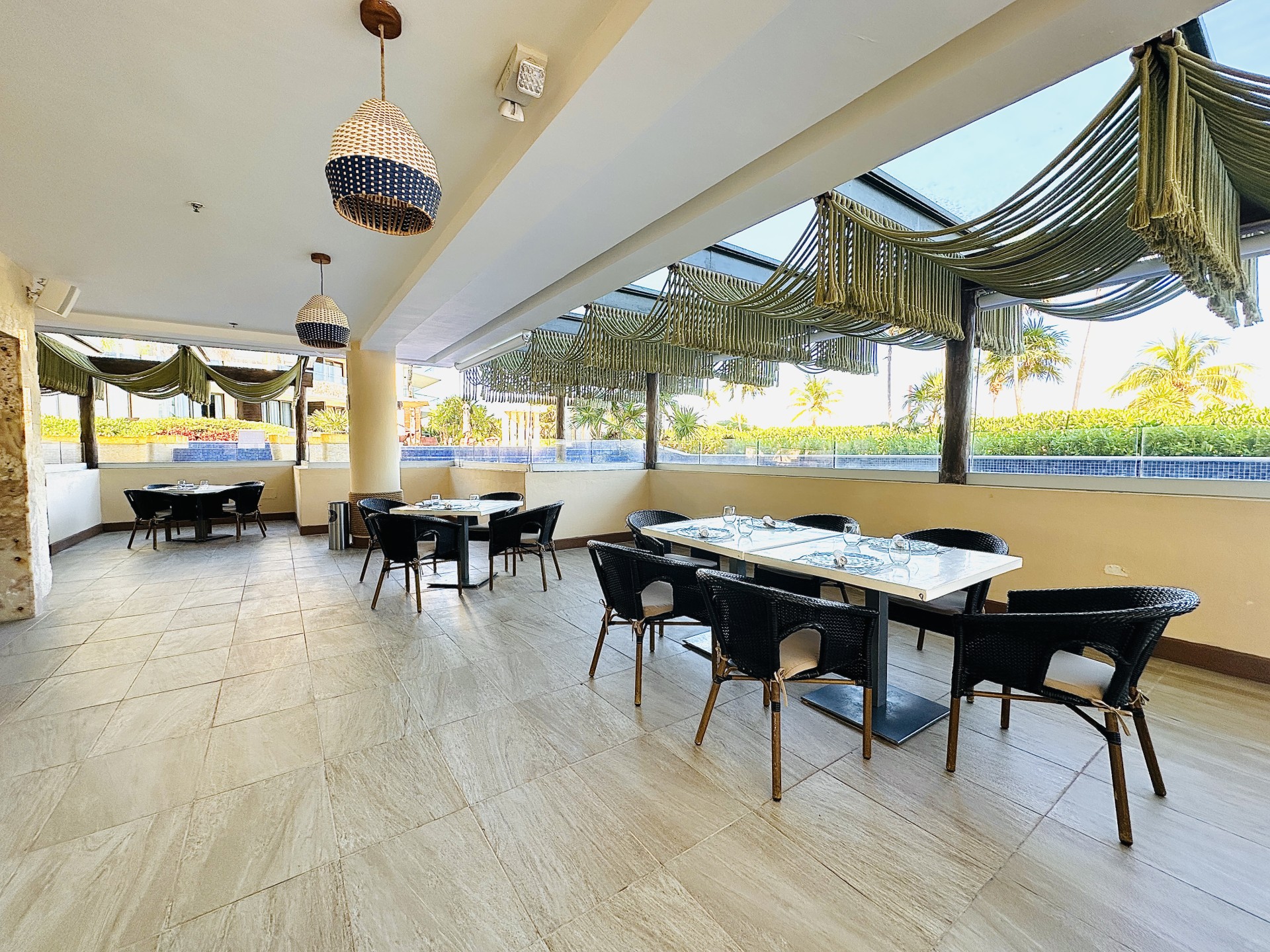 a room with tables and chairs