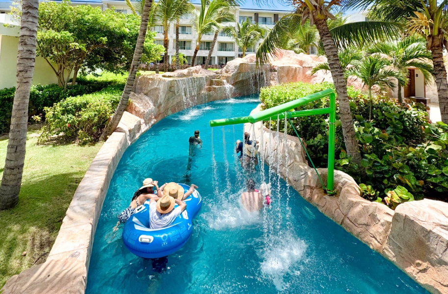 a group of people in a water park