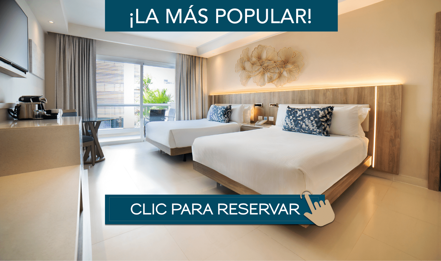 a hotel room with two beds