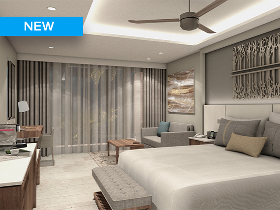 a bedroom with a bed and a ceiling fan