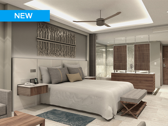 a bedroom with a bed and a ceiling fan