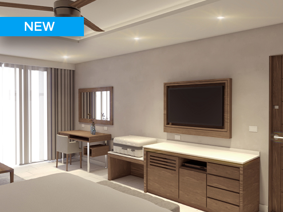a room with a bed and a tv