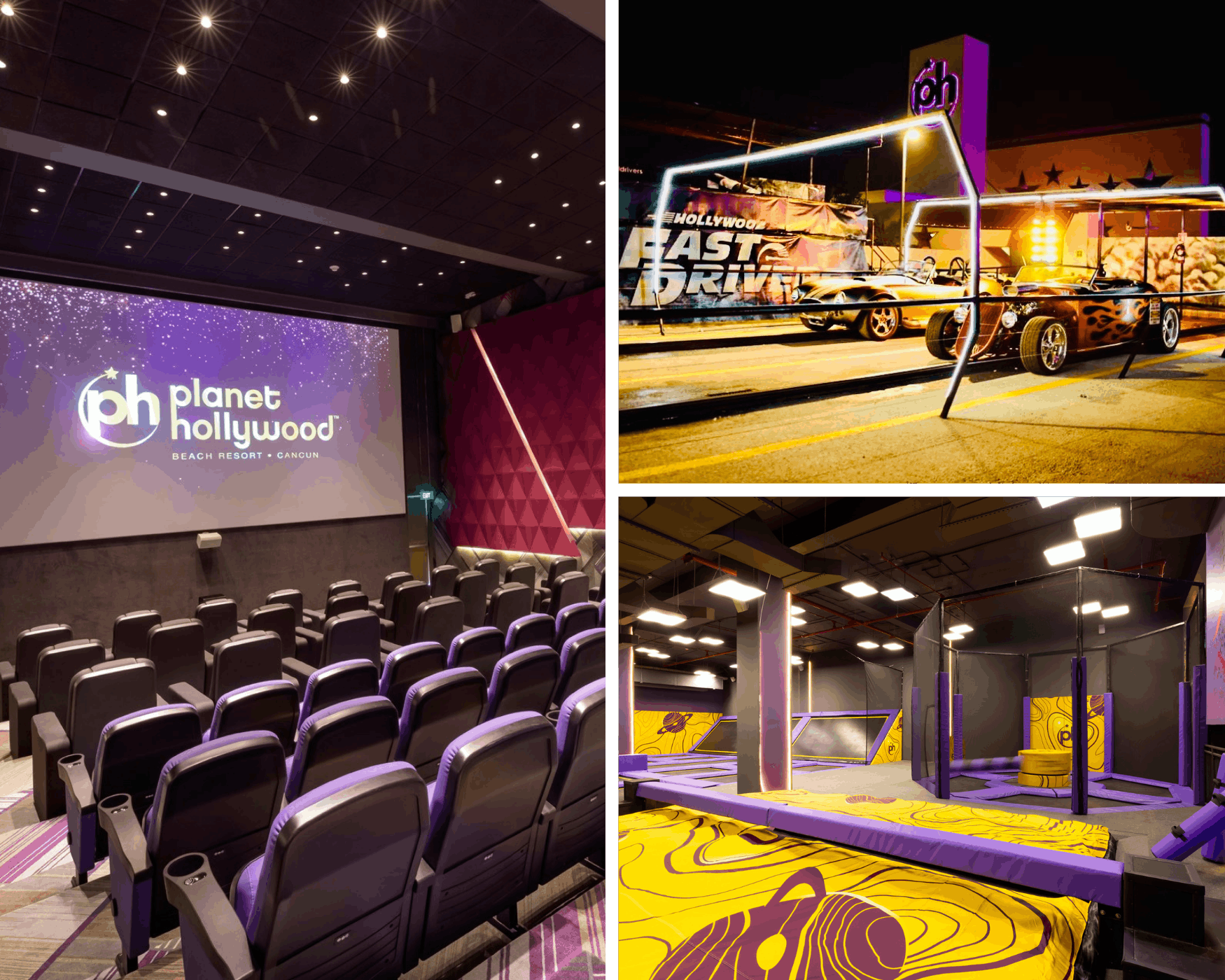 a collage of a movie theater