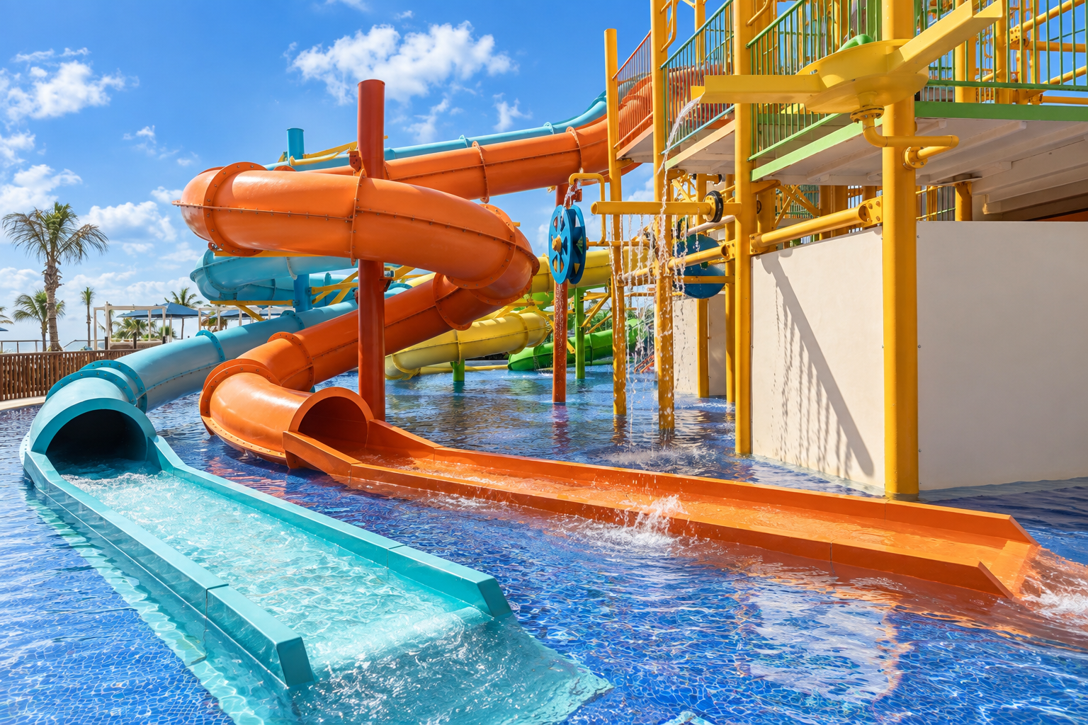 a water park with a large slide