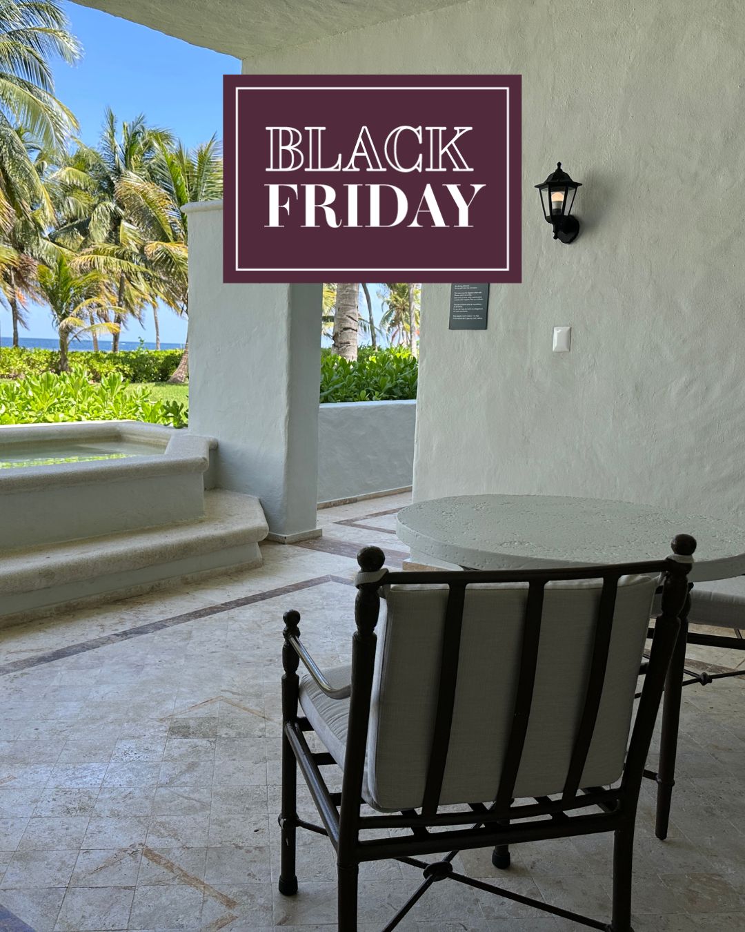 a chair and table outside of a building
