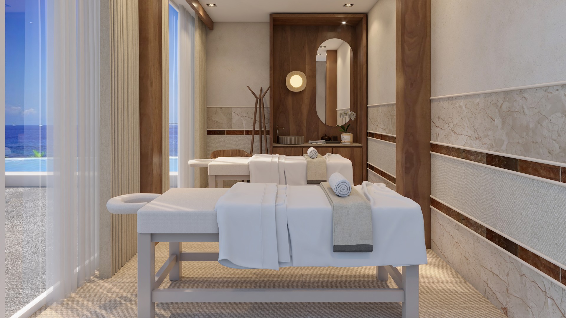 a massage table in a room