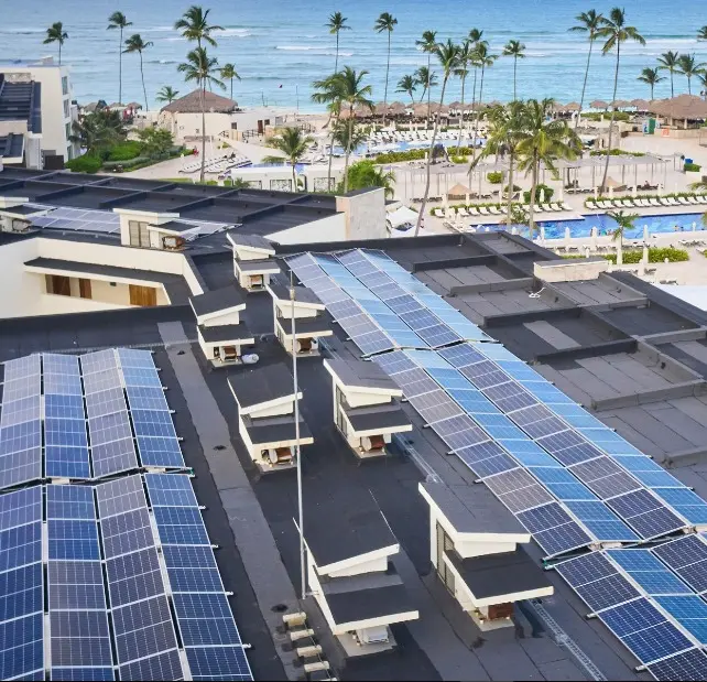 a rooftop of a building with solar panels